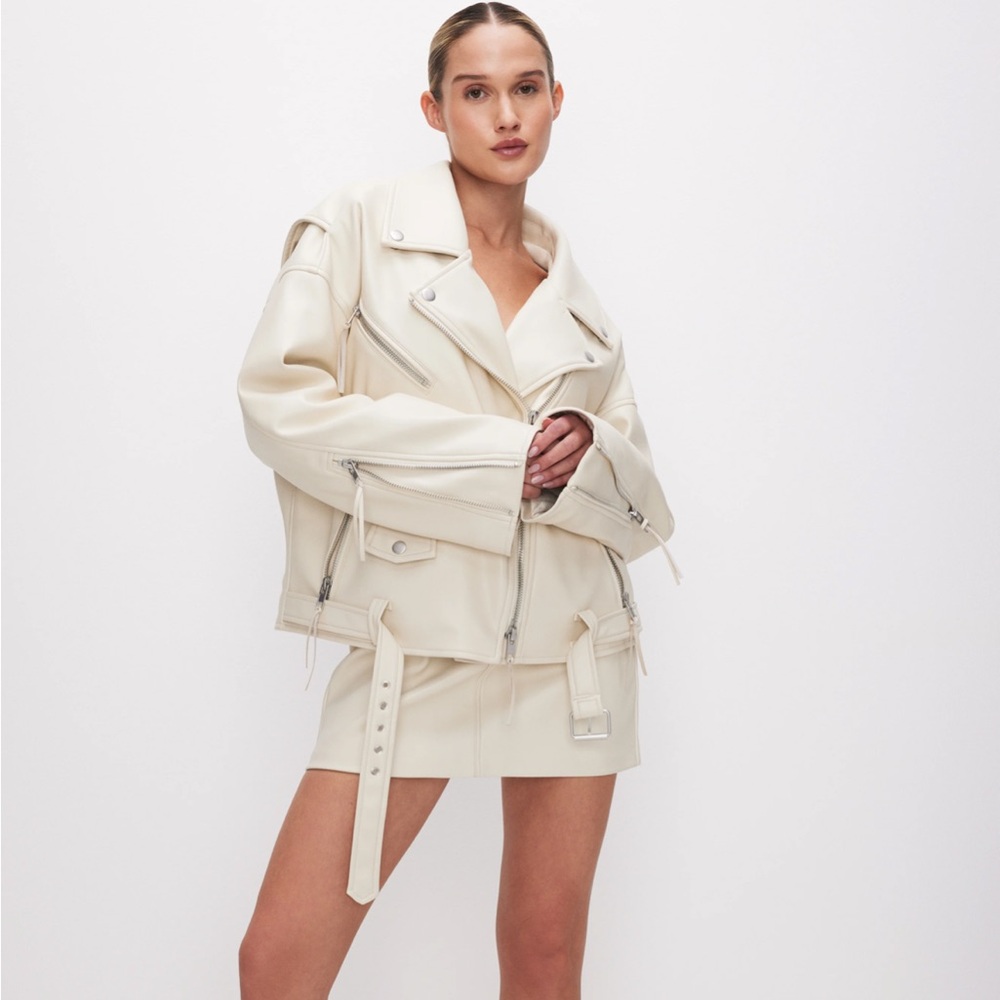 NWT Good American Oversized Faux Leather Moto Jacket- White Womens L/XL